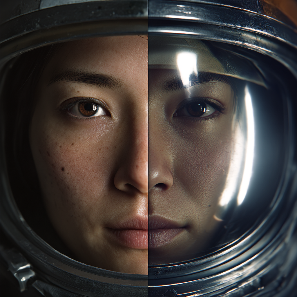 Transform Your Orbit - Astronaut helmet split-face portrait